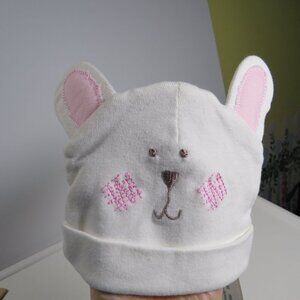 Baby Bunny Rabbit Hat Cap embroidered 0-3mo cotton Pink & White